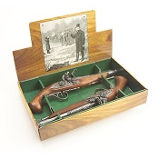 18th Century Engraved Boxed dueling Set Non Firing Flintlock Pistols 