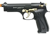 Front Firing Beretta Jackal Full Auto 9MMPA Blank Gun Chrome Black Gold