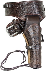 Deluxe Tooled Antiqued Brown Leather Western Holster-Medium