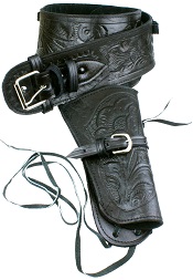 Single Tooled Black Leather Western Holster  Medium