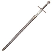 Replica Medieval Excalibur Sword with Scabbard, Nickel Finish
