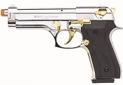 Front Firing Beretta V92F 9MMPA Blank Gun Chrome Gold