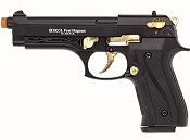 Front Firing Beretta V92F 9MMPA Blank Gun Black Gold Engraved