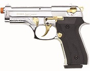 Front Firing Beretta V92F Compact 9MMPA Blank Gun Chrome Gold Engraved