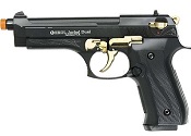 Front Firing Beretta Jackal Full Auto 9MMPA Blank Gun Chrome Black Gold Engraved