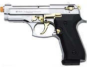 Front Firing Beretta Jackal Compact Full Auto 9MMPA Blank Gun Chrome Gold