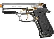 Front Firing Beretta Cougar 9MMPA Blank Firing Gun Chrome Gold