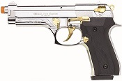 Front Firing Beretta V92F 9MMPA Blank Gun Chrome Gold Engraved
