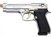 Front Firing Beretta Jackal Full Auto 9MMPA Blank Gun Chrome Gold Engraved